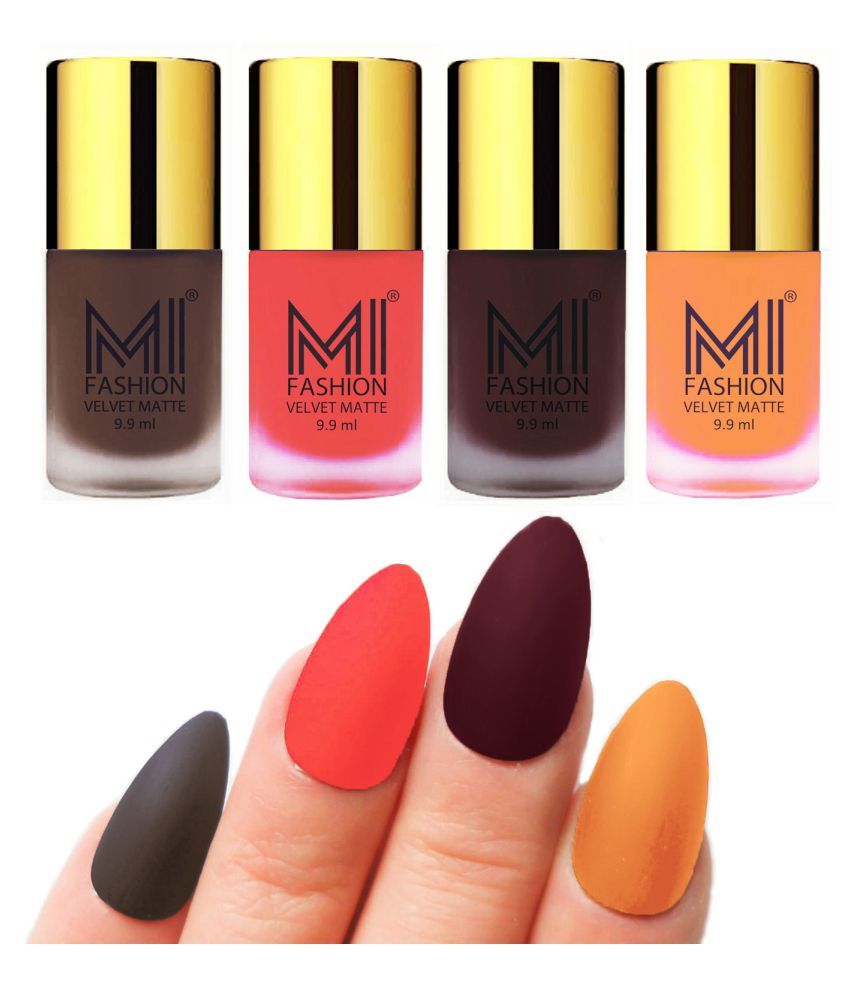     			MI FASHION Dull Rough Velvet Matte Nail Polish Coffee,Orange,Wine,Saffron Matte 39.6 ml Pack of 4