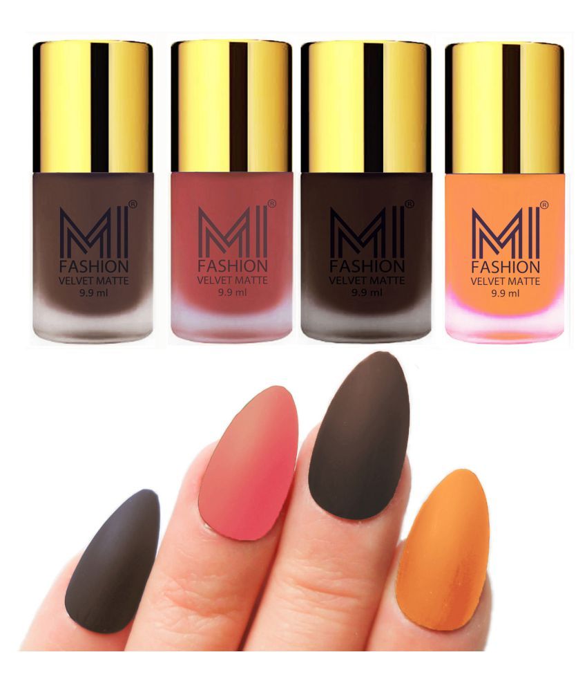     			MI FASHION Dull Rough Velvet Matte Nail Polish Coffee,Peach,Dark Brown,Saffron Matte 39.6 ml Pack of 4