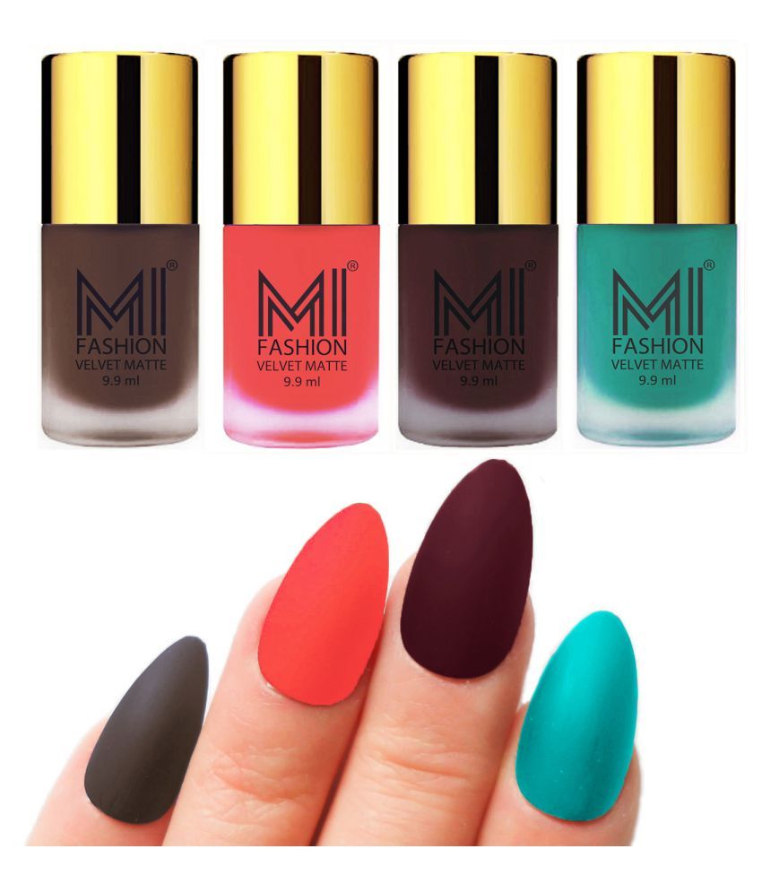     			MI FASHION Dull Rough Velvet Matte Nail Polish Coffee,Orange,Wine,Sky Blue Matte Pack of 4 mL