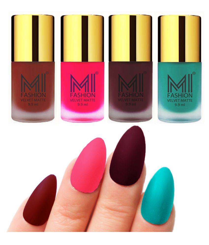     			MI FASHION Dull Rough Velvet Matte Nail Polish Red,Neon Pink,Red Wine,Sky Blue Matte 39.6 ml Pack of 4