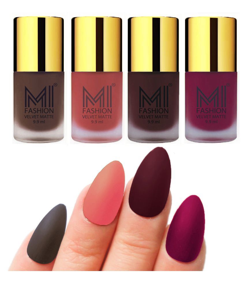     			MI FASHION Dull Rough Velvet Matte Nail Polish Coffee,Peach,Wine,Magenta Matte 39.6 ml Pack of 4