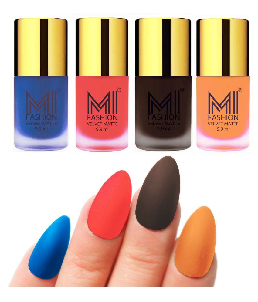     			MI FASHION Dull Rough Velvet Matte Nail Polish Navy Blue,Orange,Black,Nude Matte 39.6 ml Pack of 4