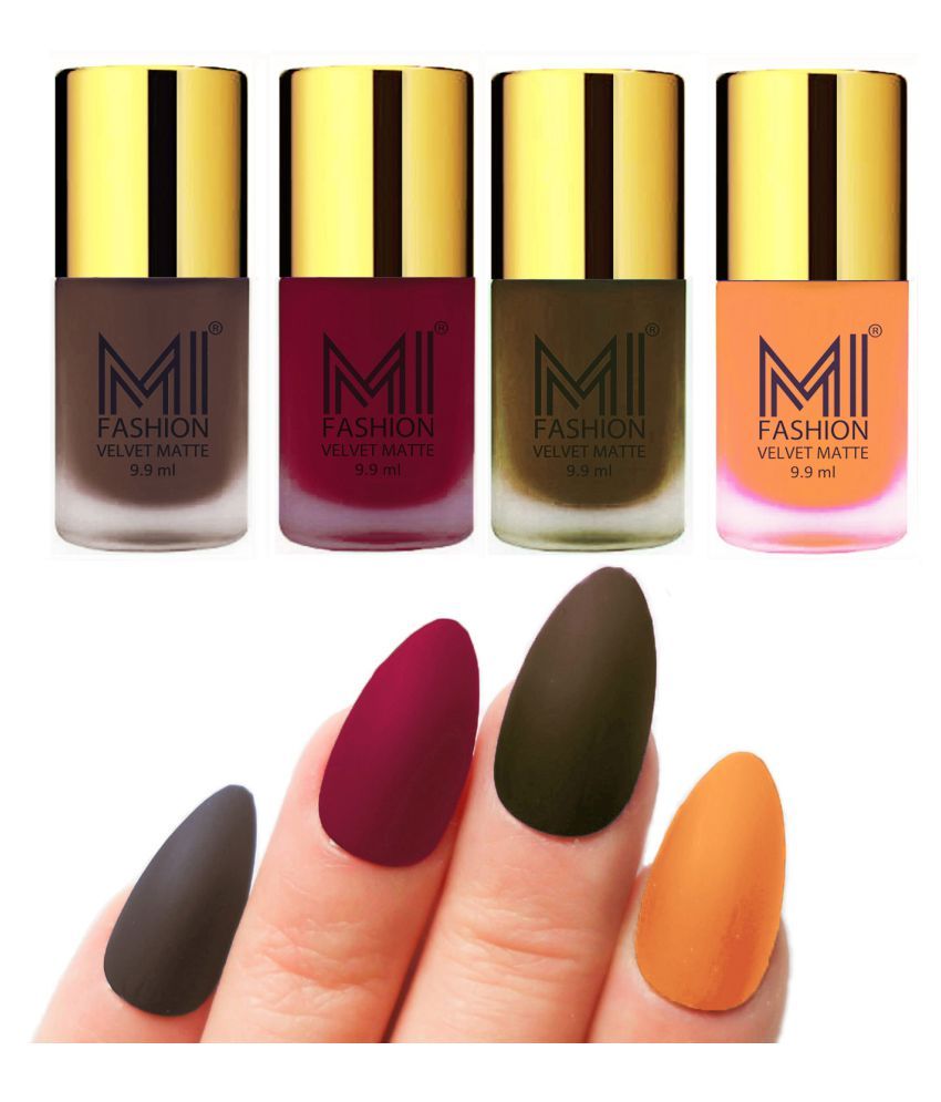     			MI FASHION Dull Rough Velvet Matte Nail Polish Coffee,Mauve,Olive,Saffron Matte 39.6 ml Pack of 4