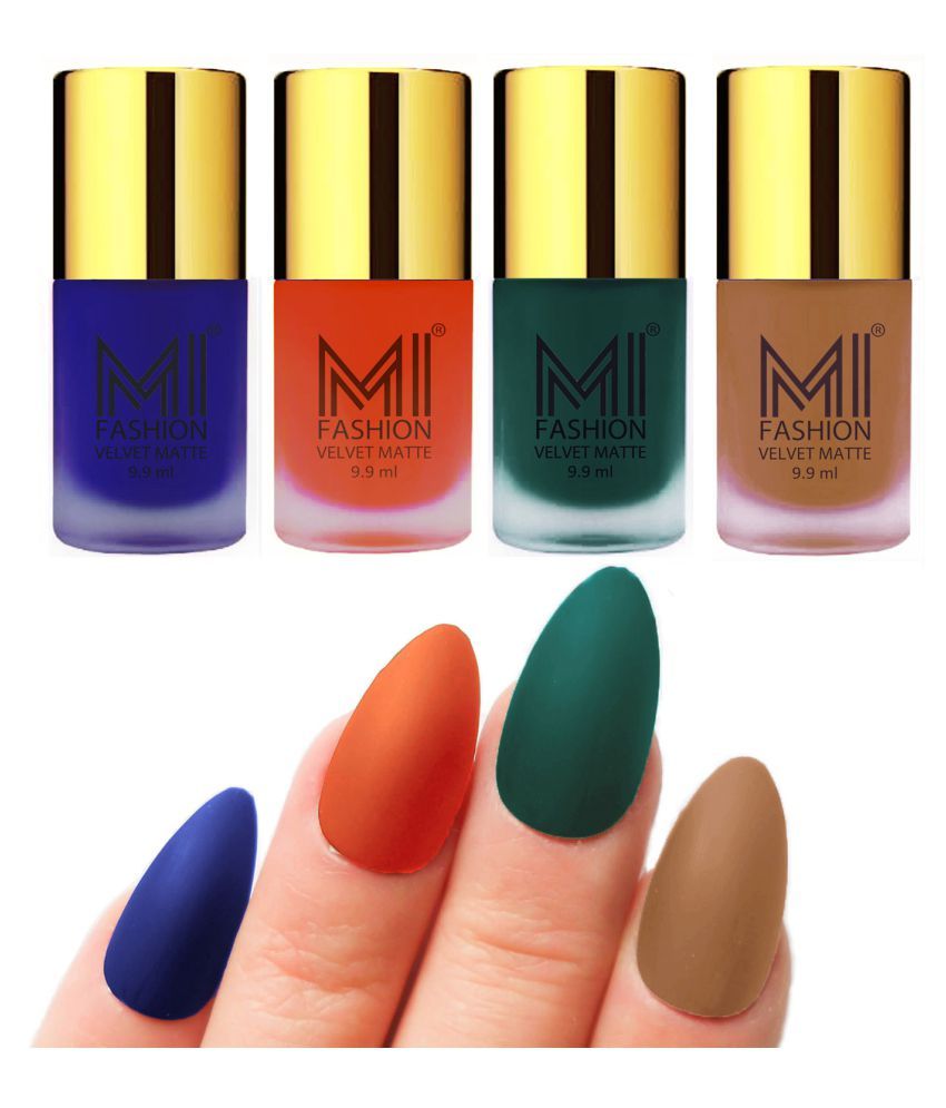     			MI FASHION Dull Rough Velvet Matte Nail Polish Royal Blue,Orange,Dark Green,Nude  Matte Pack of 4 mL