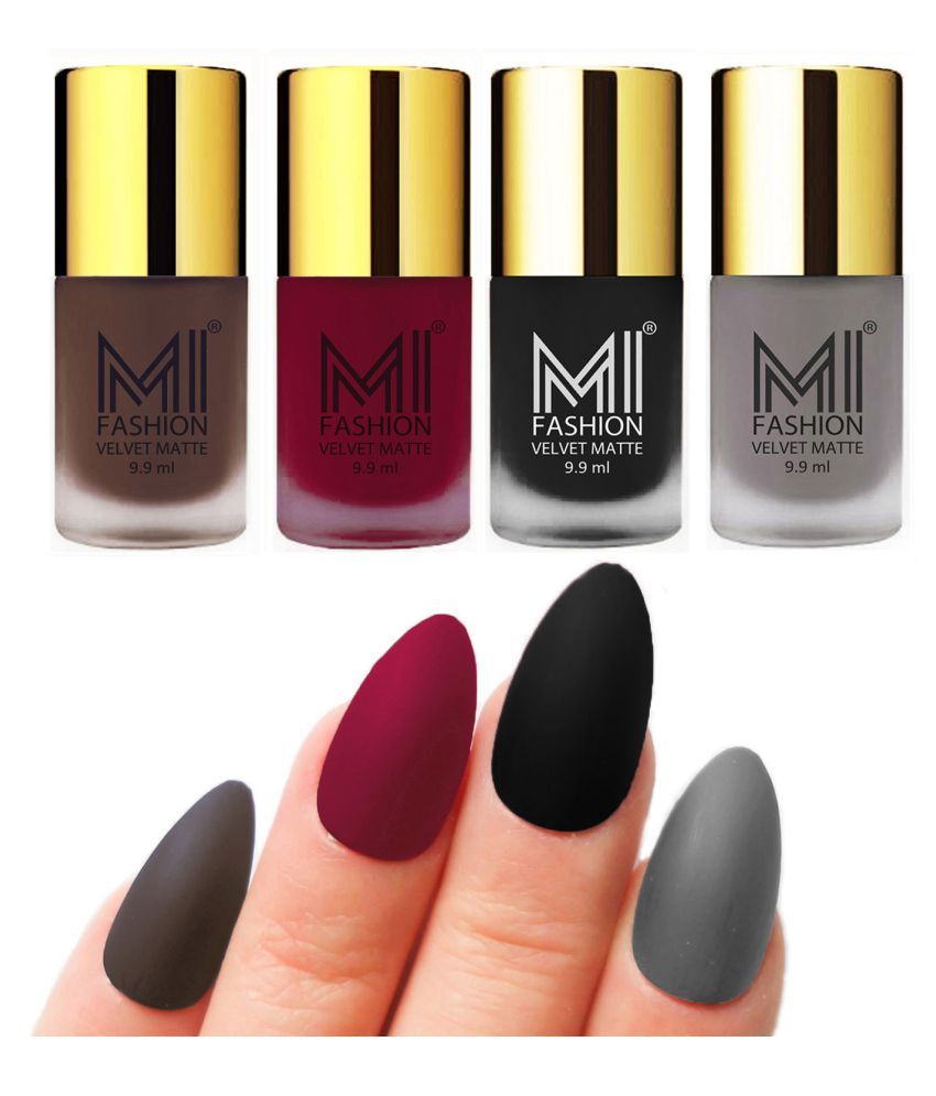     			MI FASHION Dull Rough Velvet Matte Nail Polish Coffee,Mauve,Black,Grey Matte Pack of 4 mL