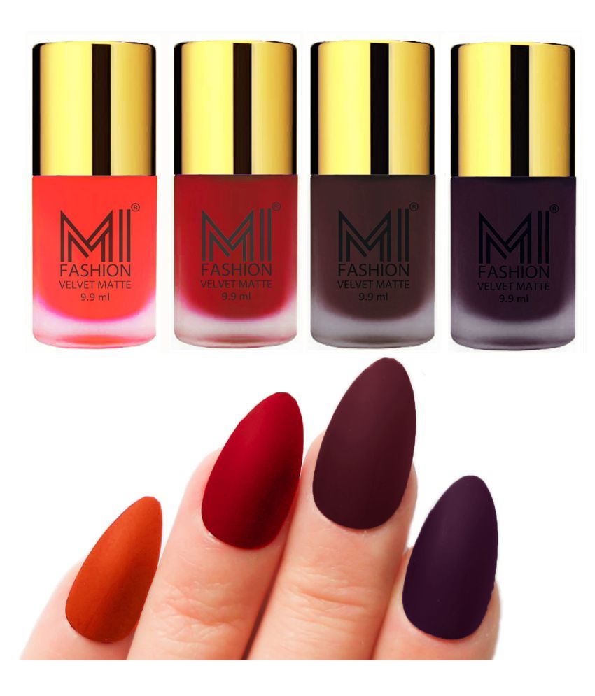     			MI FASHION Dull Rough Velvet Matte Nail Polish Orange,Red,Wine,Dark Purple Matte 39.6 ml Pack of 4