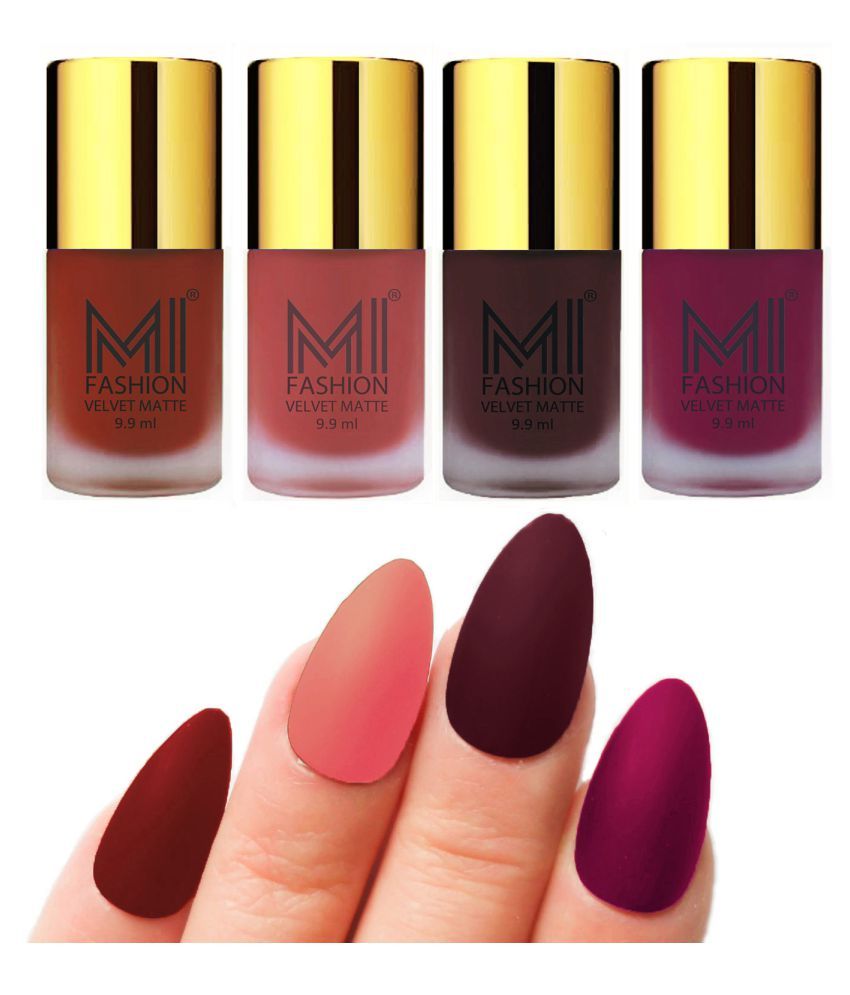     			MI FASHION Dull Rough Velvet Matte Nail Polish Cherry Red,Peach,Wine,Sky Blue Matte Pack of 4 mL