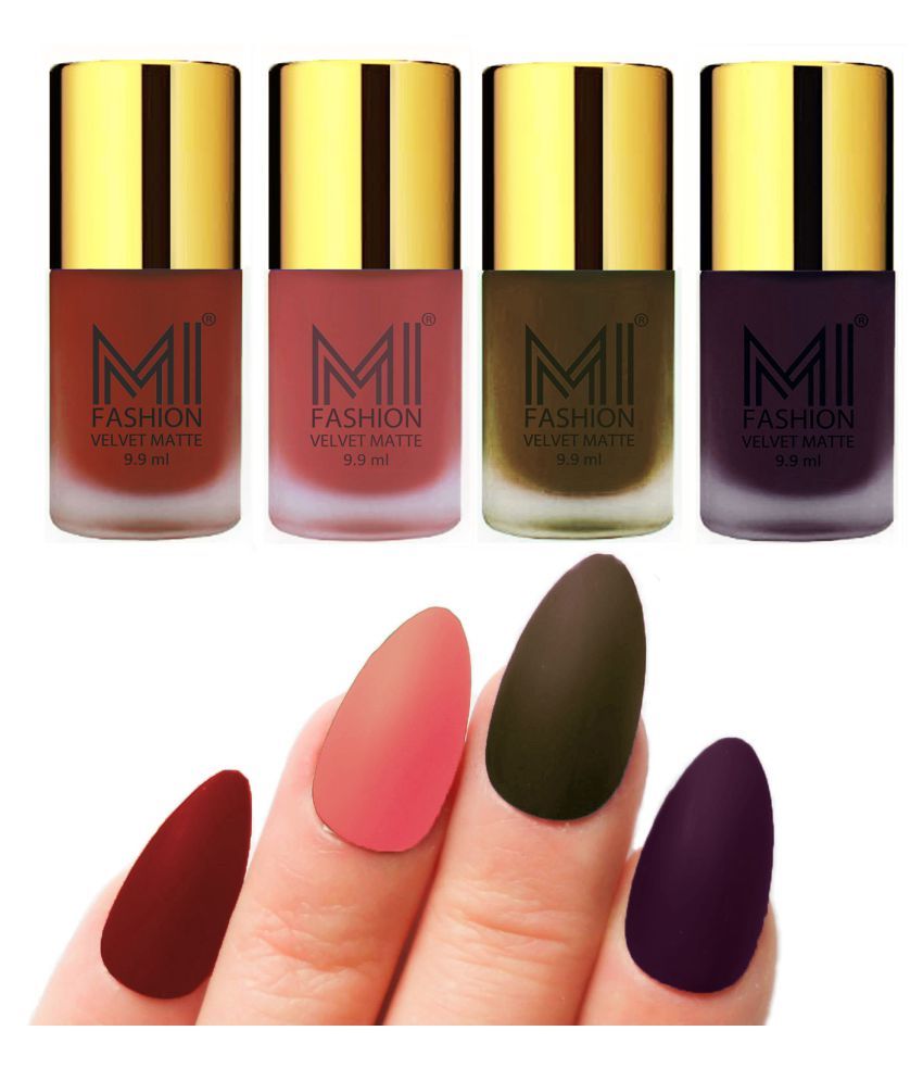     			MI FASHION Dull Rough Velvet Matte Nail Polish Cherry Red,Peach,Olive,Dark Purple Matte 39.6 ml Pack of 4