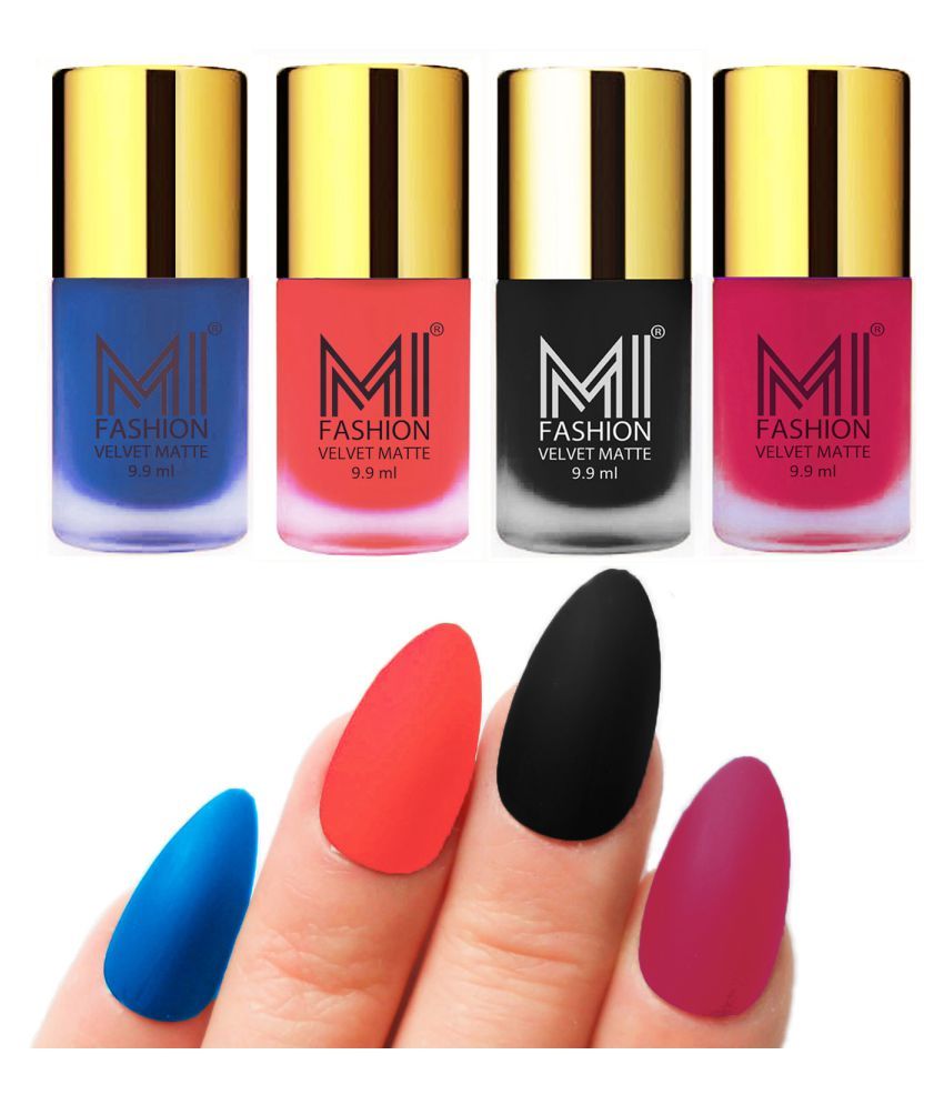     			MI FASHION Dull Rough Velvet Matte Nail Polish Navy Blue,Orange,Black,Grey Matte Pack of 4 mL