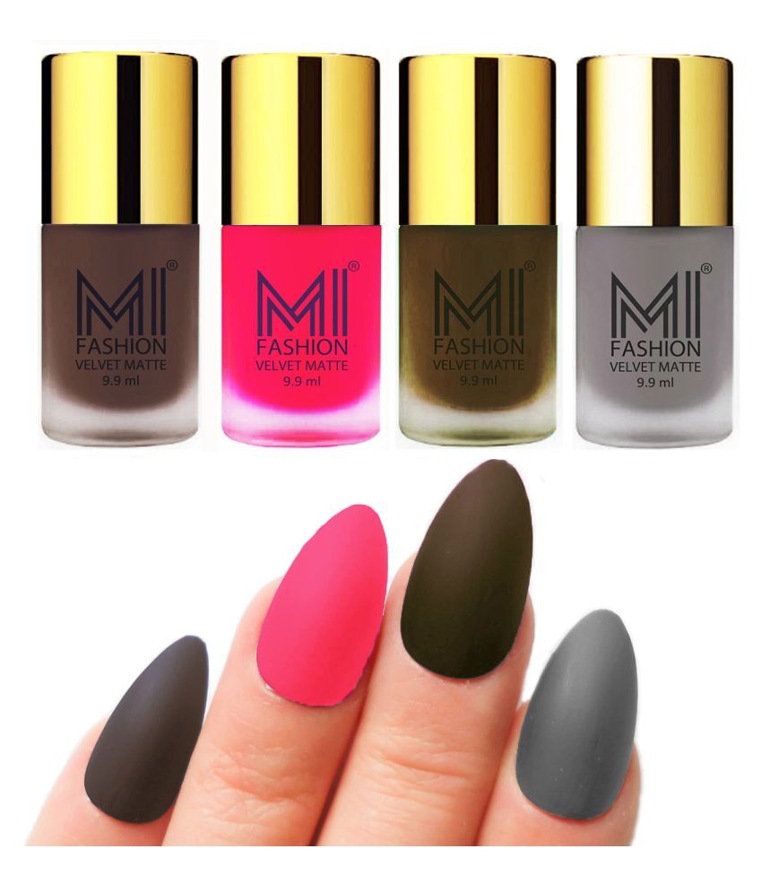     			MI FASHION Dull Rough Velvet Matte Nail Polish Coffee,Neon Pink,Olive,Grey Matte 39.6 ml Pack of 4