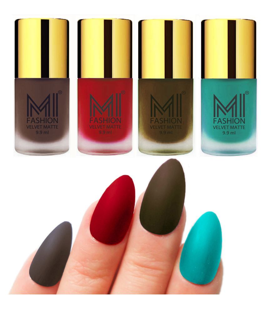     			MI FASHION Dull Rough Velvet Matte Nail Polish Coffee,Red,Olive,Sky Blue Matte 39.6 ml Pack of 4