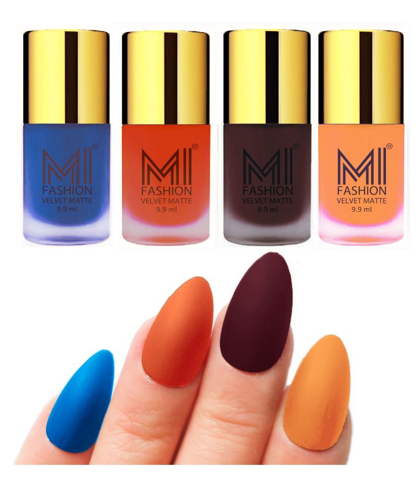     			MI FASHION Dull Rough Velvet Matte Nail Polish Navy Blue,Orange,Red Wine,Saffron Matte Pack of 4 mL