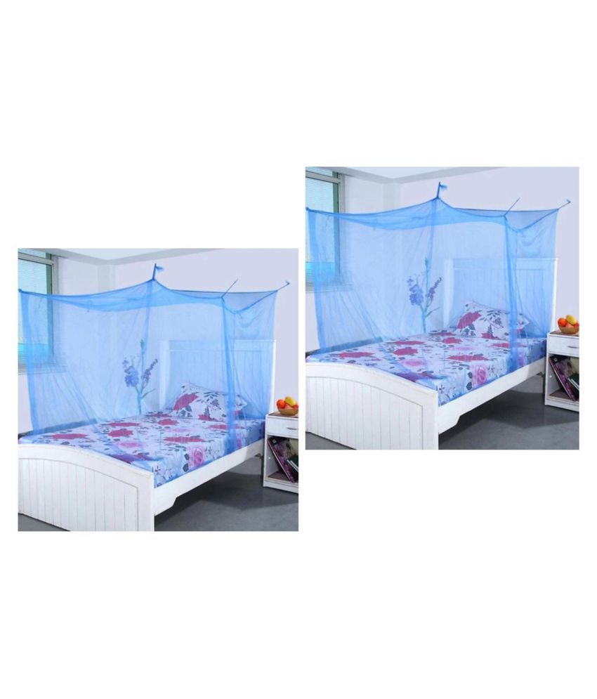     			E-Retailer Single Blue Plain Mosquito Net Set of 2