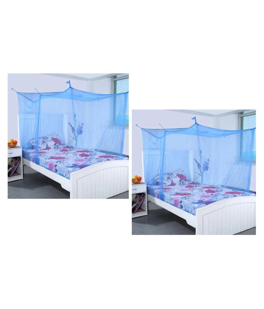     			E-Retailer Single Blue Plain Mosquito Net Set of 2