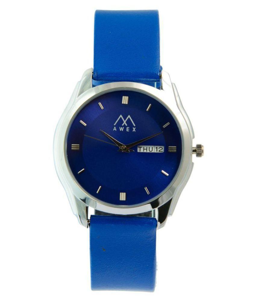 men fashion ex306 blue leather analog men's watch