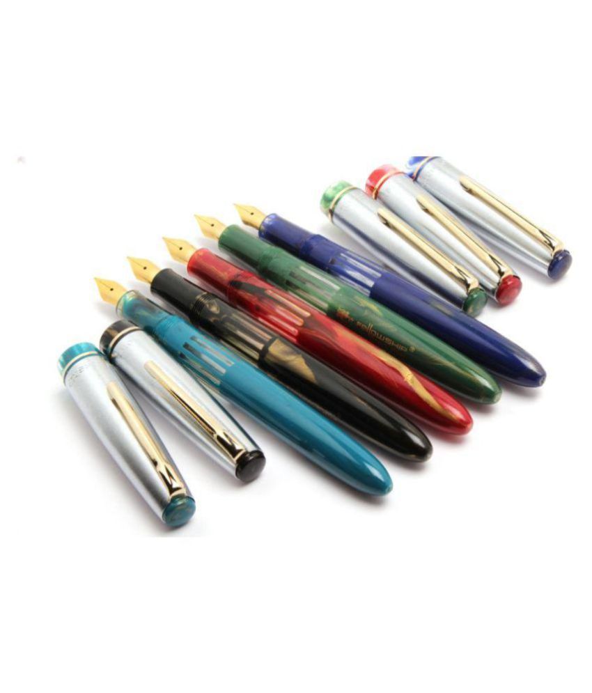 Set Of 5 Fellowship Black Bird Eyedropper Designer Fountain Pen With