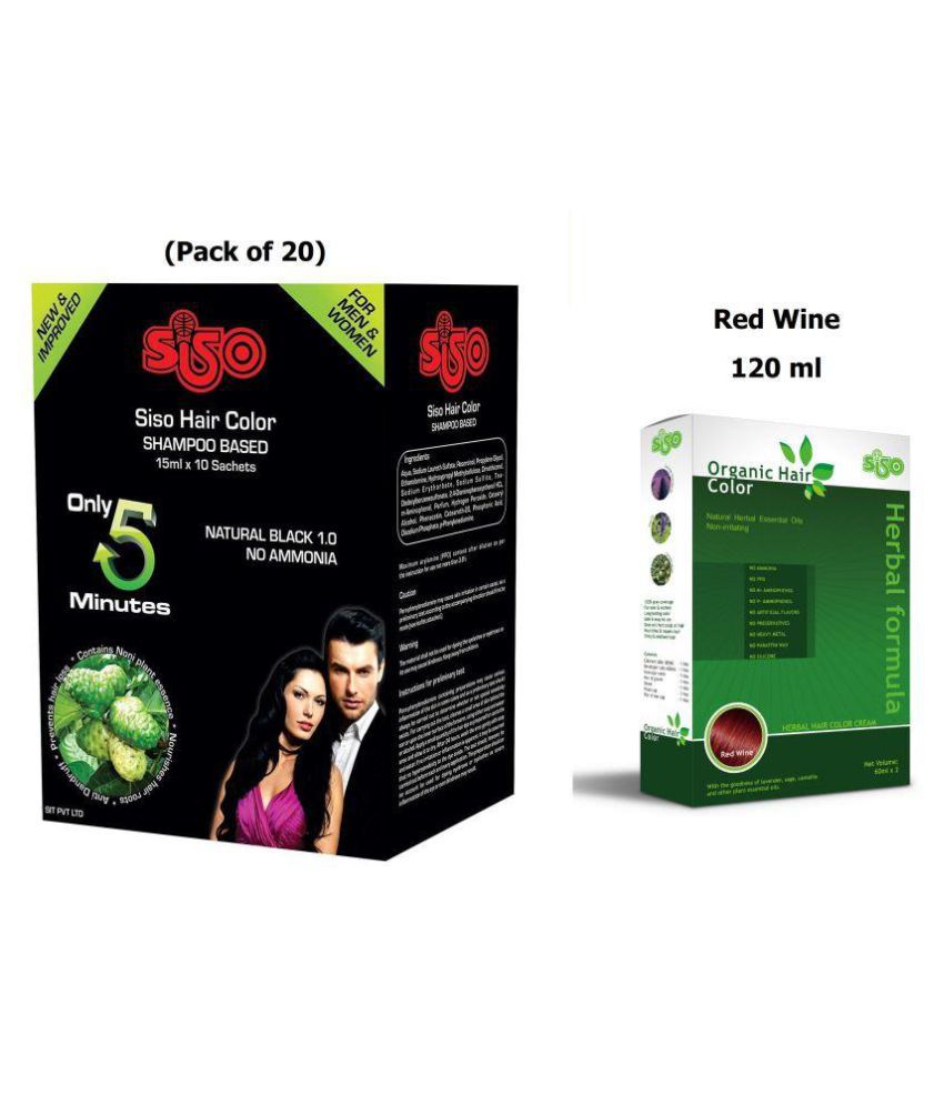 SISO Hair Color Shampoo 15 ml Pack of 20 & Siso Organic Hair Color* Red  Wine Semi Permanent Hair Color Black 420 ml: Buy SISO Hair Color Shampoo 15  ml Pack of