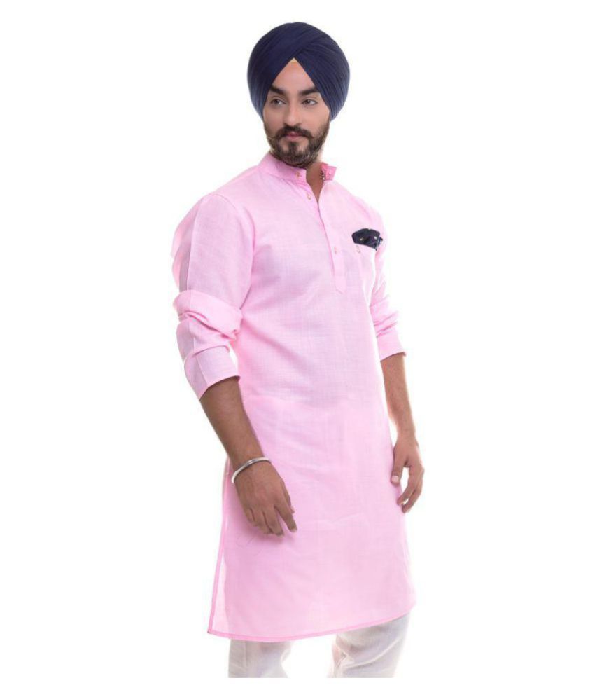 S9 Men Light Pink Cotton Blend Kurta 
