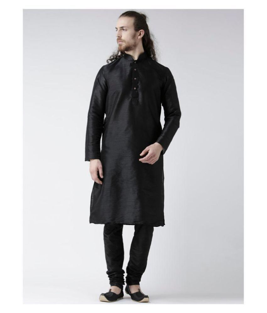     			Deyann Black Silk Kurta Pyjama Set