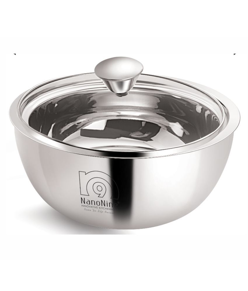    			Nanonine Gravy Pot Stainless Steel Insulated Serving Pot With Glass Lid, Medium, 2900 Ml, Silver