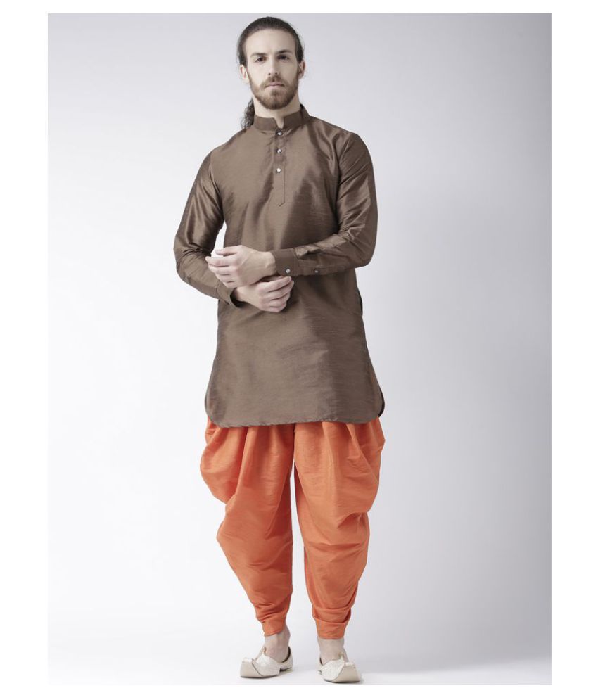     			Deyann Brown Silk Blend Dhoti Kurta Set