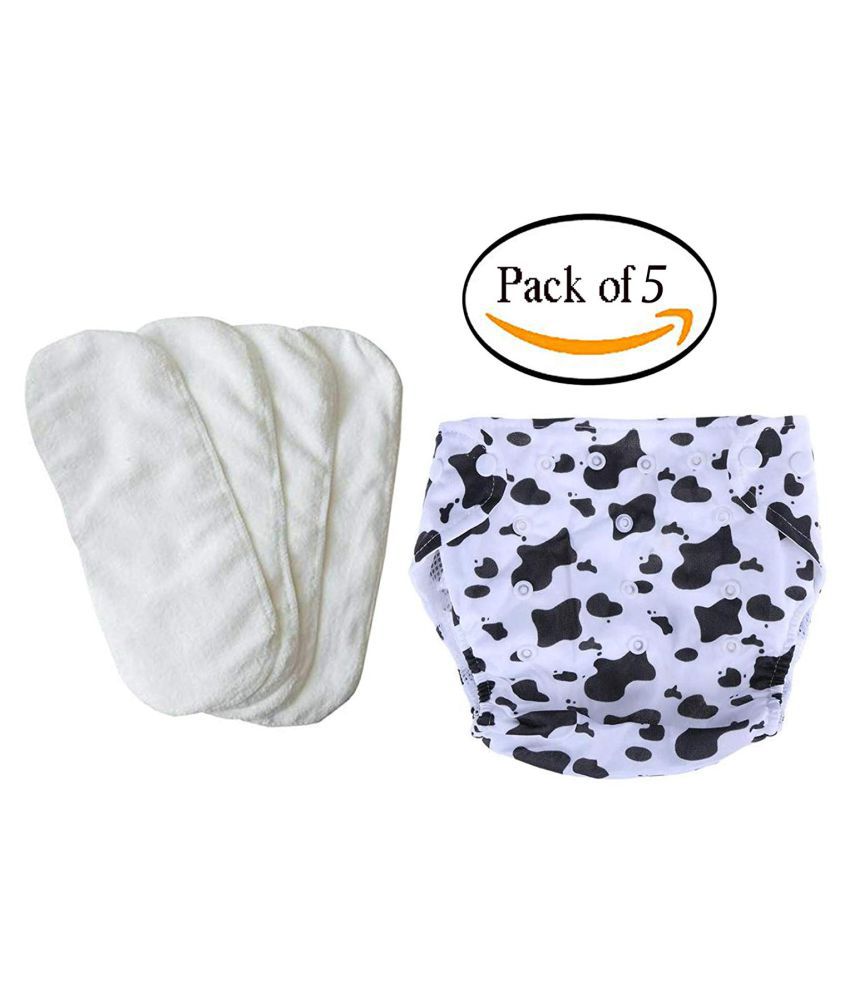    			YUTIRITI 5 Pc Combo 1 Pc Printed Adjustable Diaper 4 Pc Diaper Changing Insert Cloth Pad for Babies