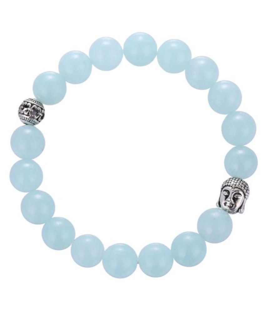     			8mm Blue Angelite With Buddha Natural Agate Stone Bracelet