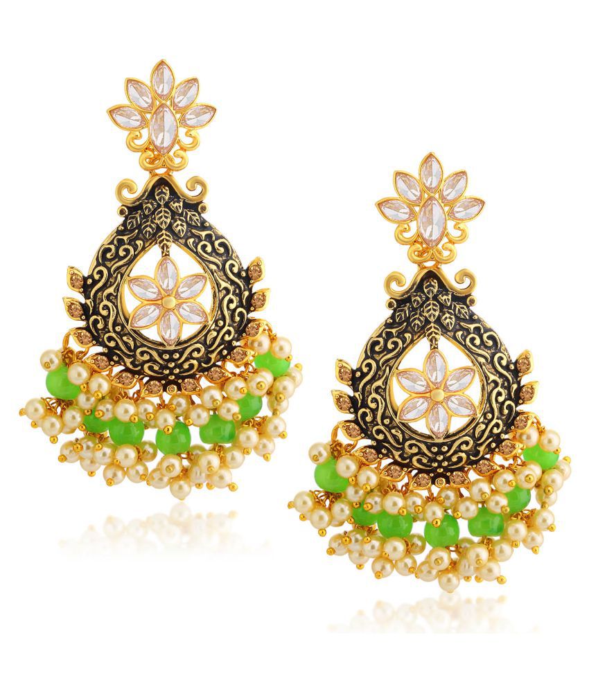     			Sukkhi Fancy LCT Gold Plated Floral Pearl Meenakari Chandelier Earring For Women