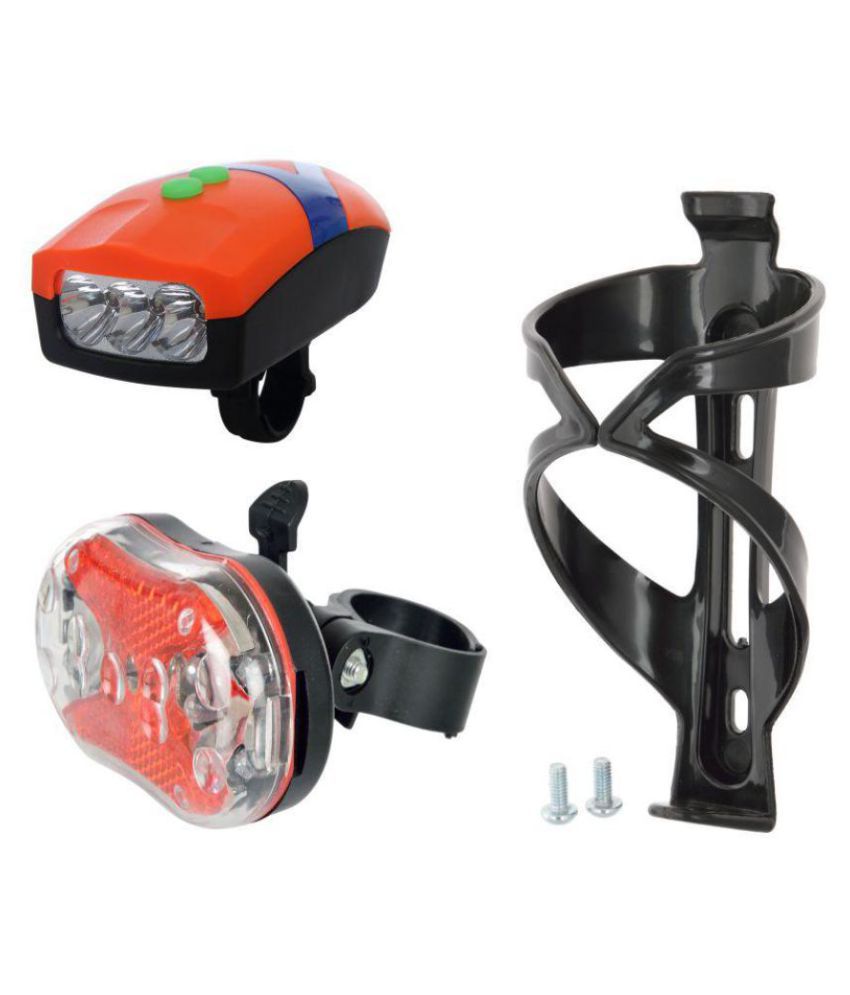 Dark Horse Bicycle 3 LED 3 Mode Front Light & Horn & Bright Tail Light with Black Bottle Cage Combo
