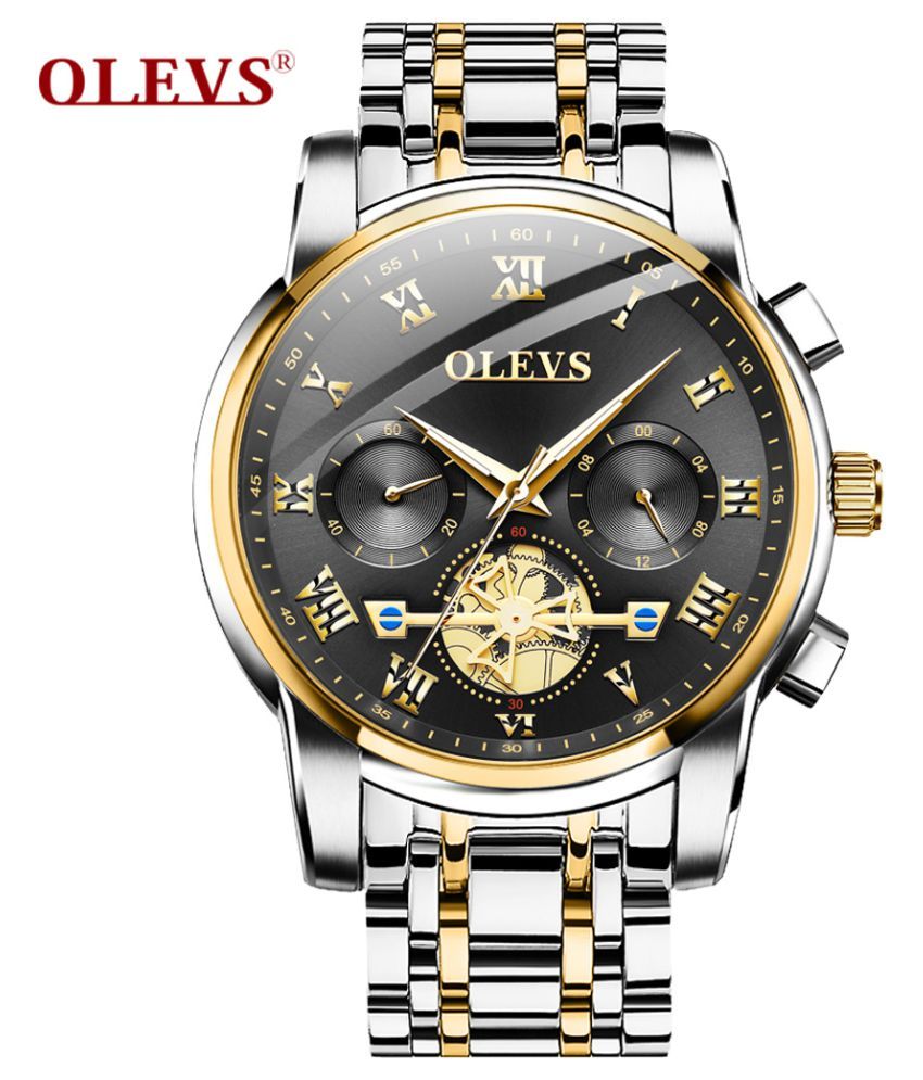 OLEVS Men's Black Dial Stainless Steel Metal Strap Waterproof Watch 1