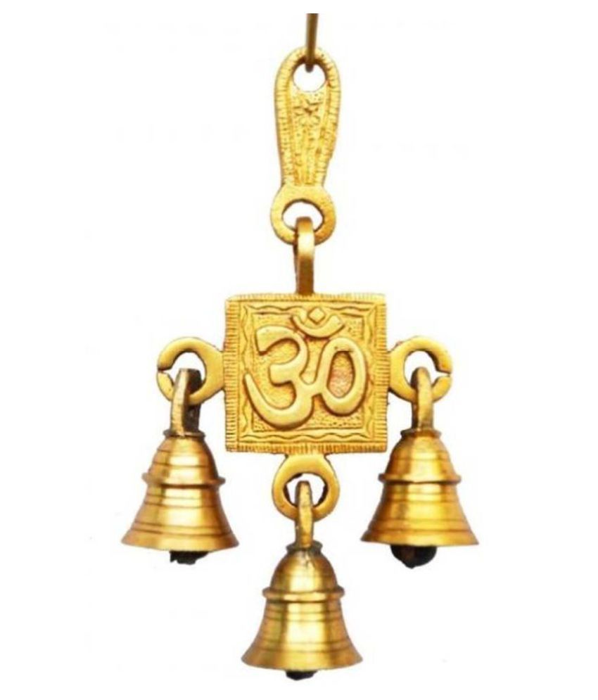 Susajjit Decor Brass Om Wall Hanging with Bell Wall Sculpture Yellow