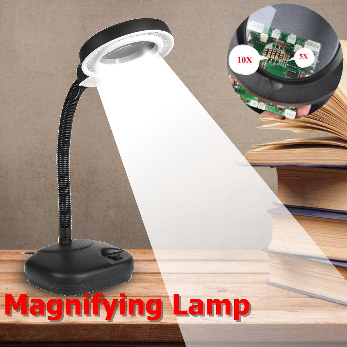 5x 10x Magnifying Glass Magnifier, Table Magnifier Lamp 10x