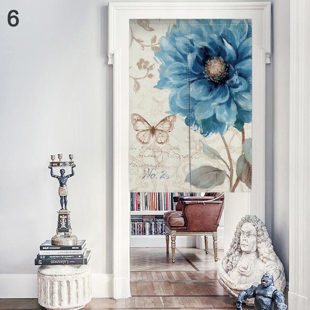 Noren Japanese Style Room Divider Floral Print Doorway Curtain
