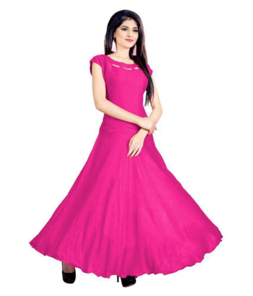 HSFS Rayon Pink Regular One piece Western Dress Women - Buy HSFS Rayon ...