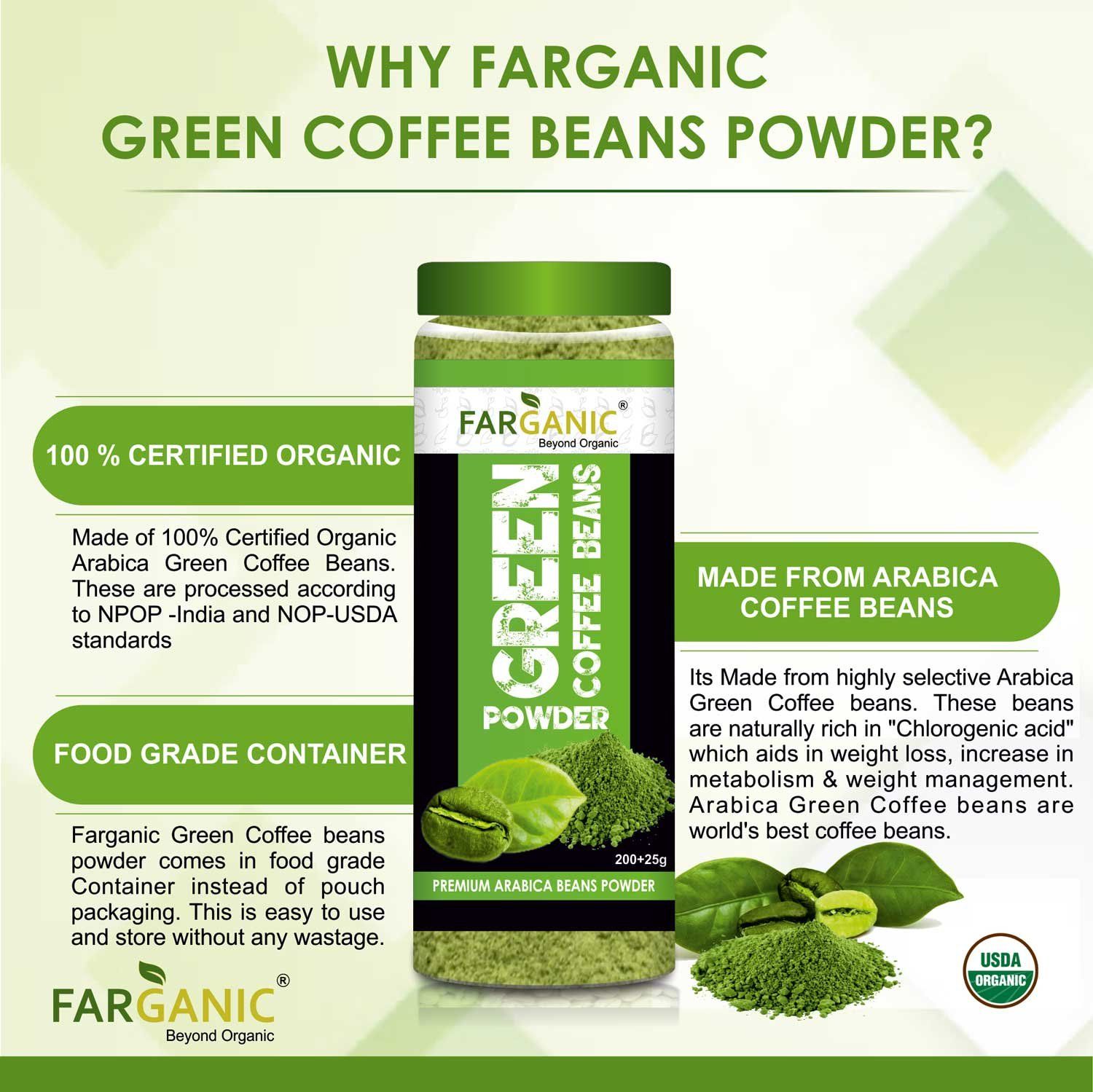 FARGANIC 100 Certified Organic Arabica Green Coffee Beans Powder for