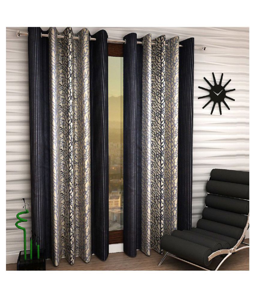     			Home Sizzler Set of 2 Window Blackout Room Darkening Eyelet Polyester Curtains Multi Color