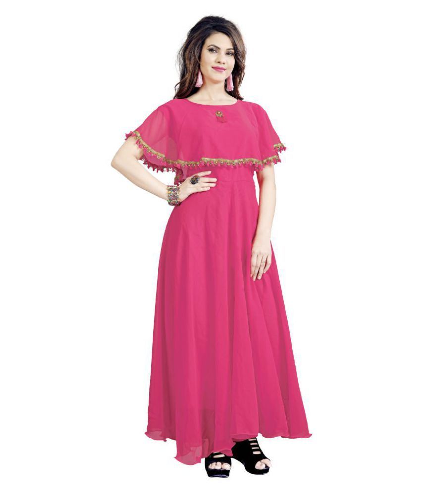 Avi Fashion House Poly Georgette Pink Regular One Piece Western Dress Women Buy Avi Fashion 1383