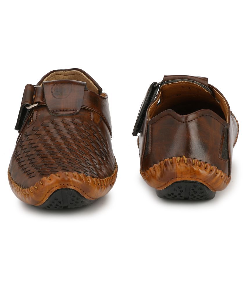 bucik men brown synthetic slip on leather sandals