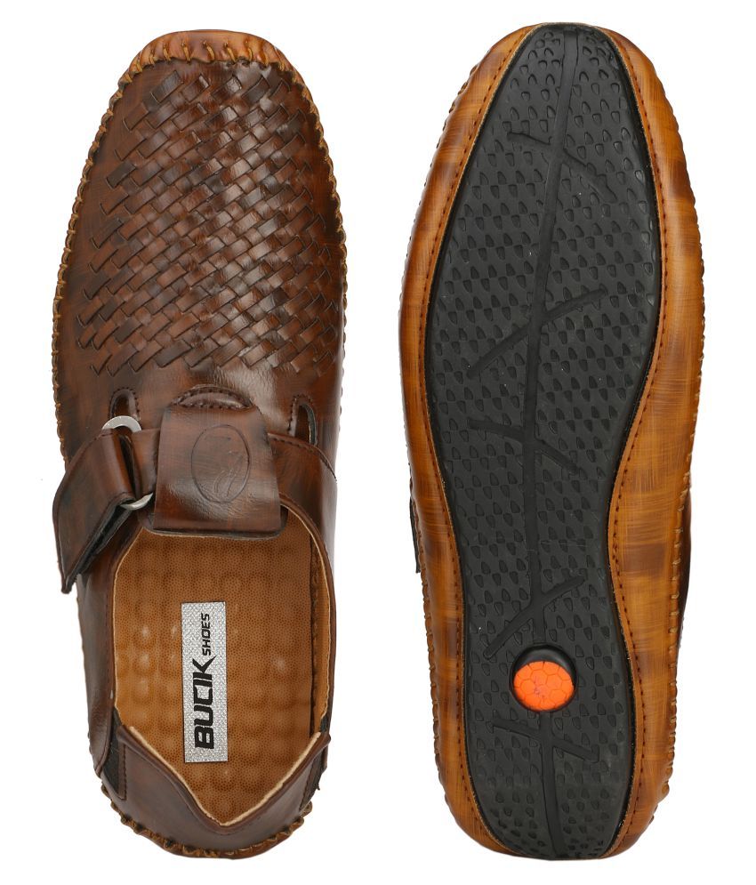 bucik men brown synthetic slip on leather sandals