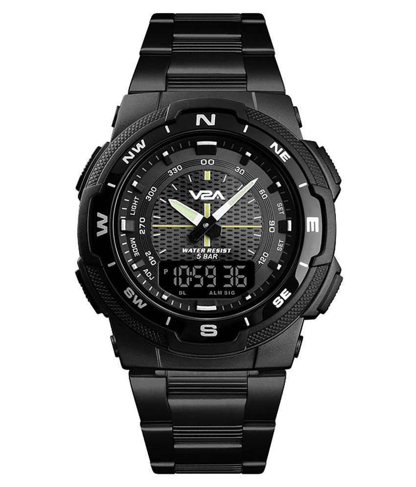 V2A Black Stylish Stainless Steel Analog-Digital Men's Watch