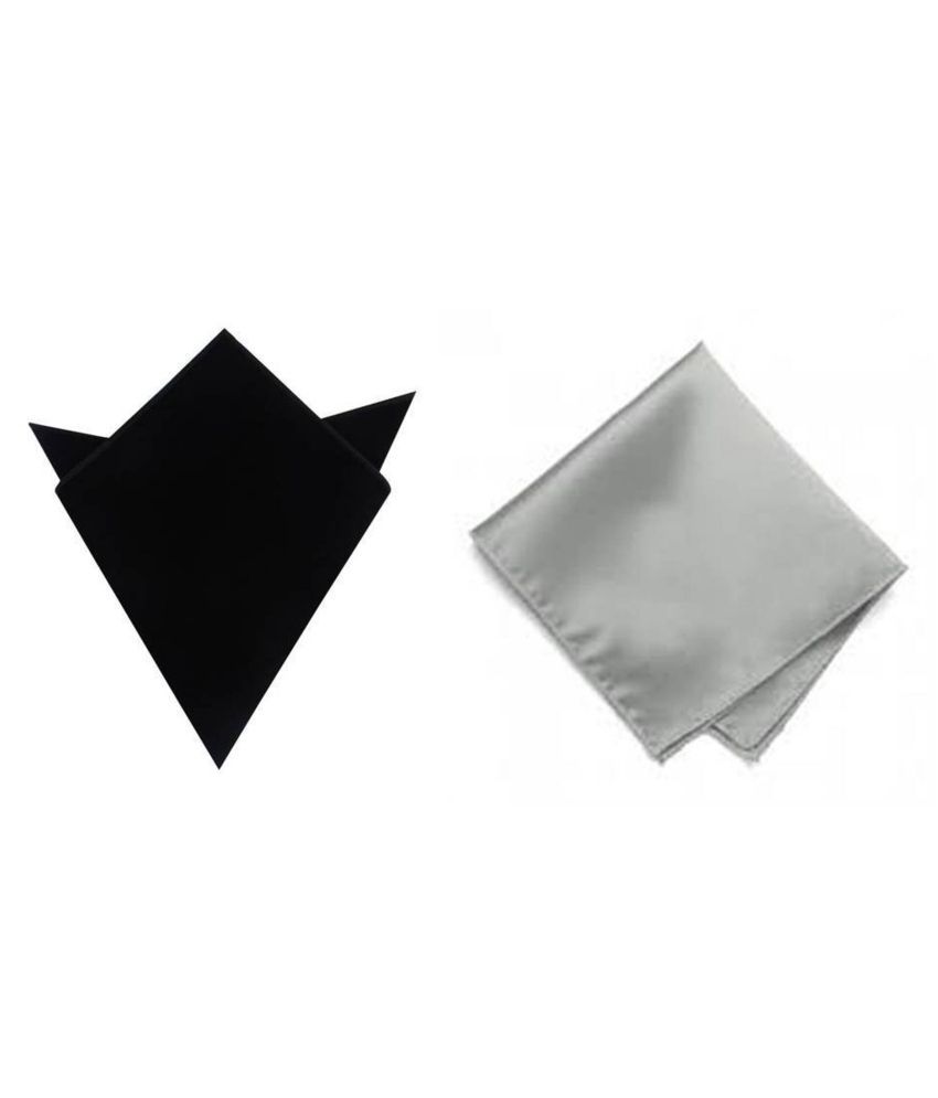     			Voici France Black and Light Grey satin Solid Pocket Square Combo Pack of 2
