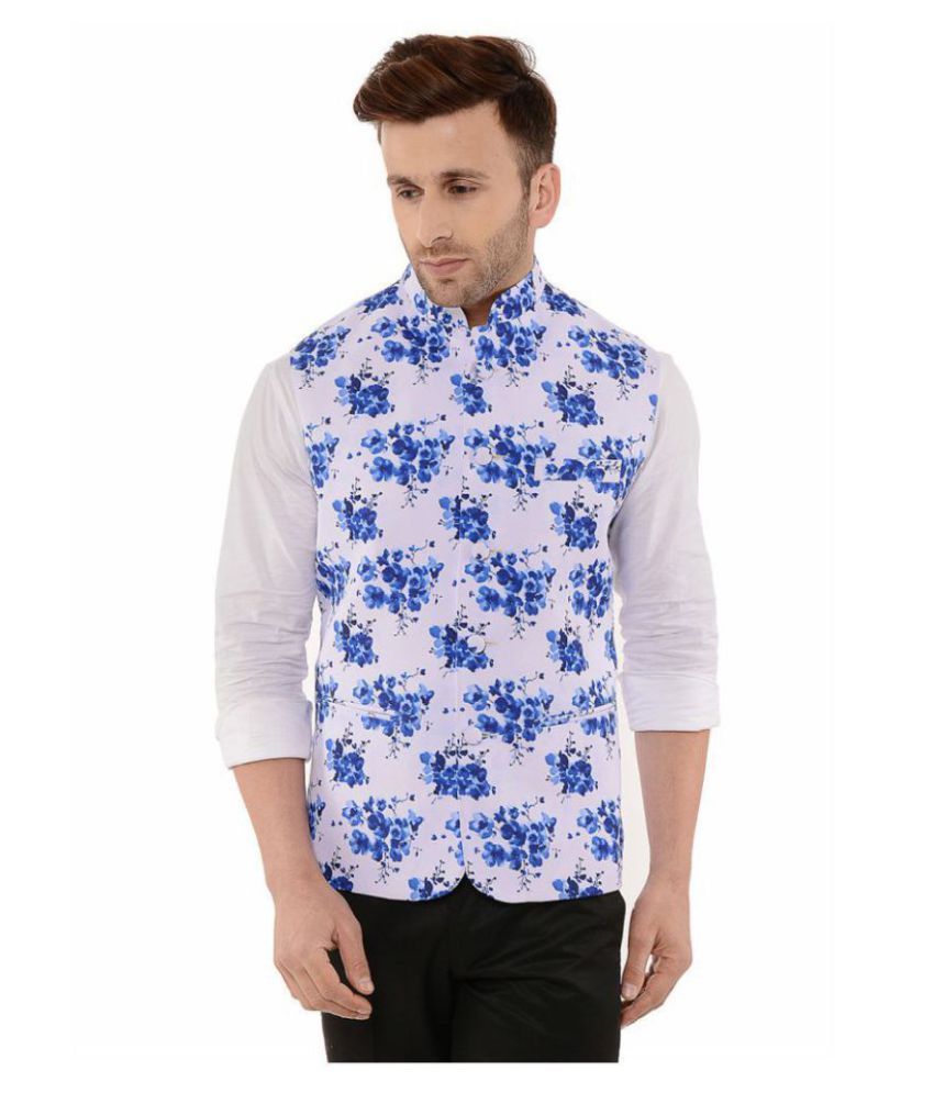     			Hangup Blue Cotton Blend Nehru Jacket