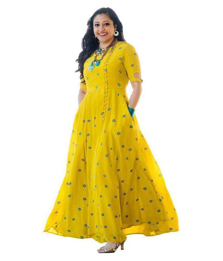 KURTI Yellow Rayon Anarkali Kurti - Buy KURTI Yellow Rayon Anarkali ...