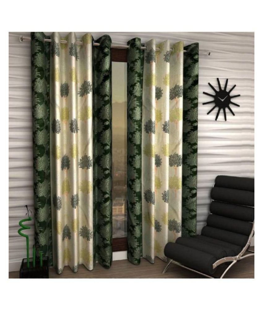     			Tanishka Fabs Floral Semi-Transparent Eyelet Curtain 5 ft ( Pack of 2 ) - Green