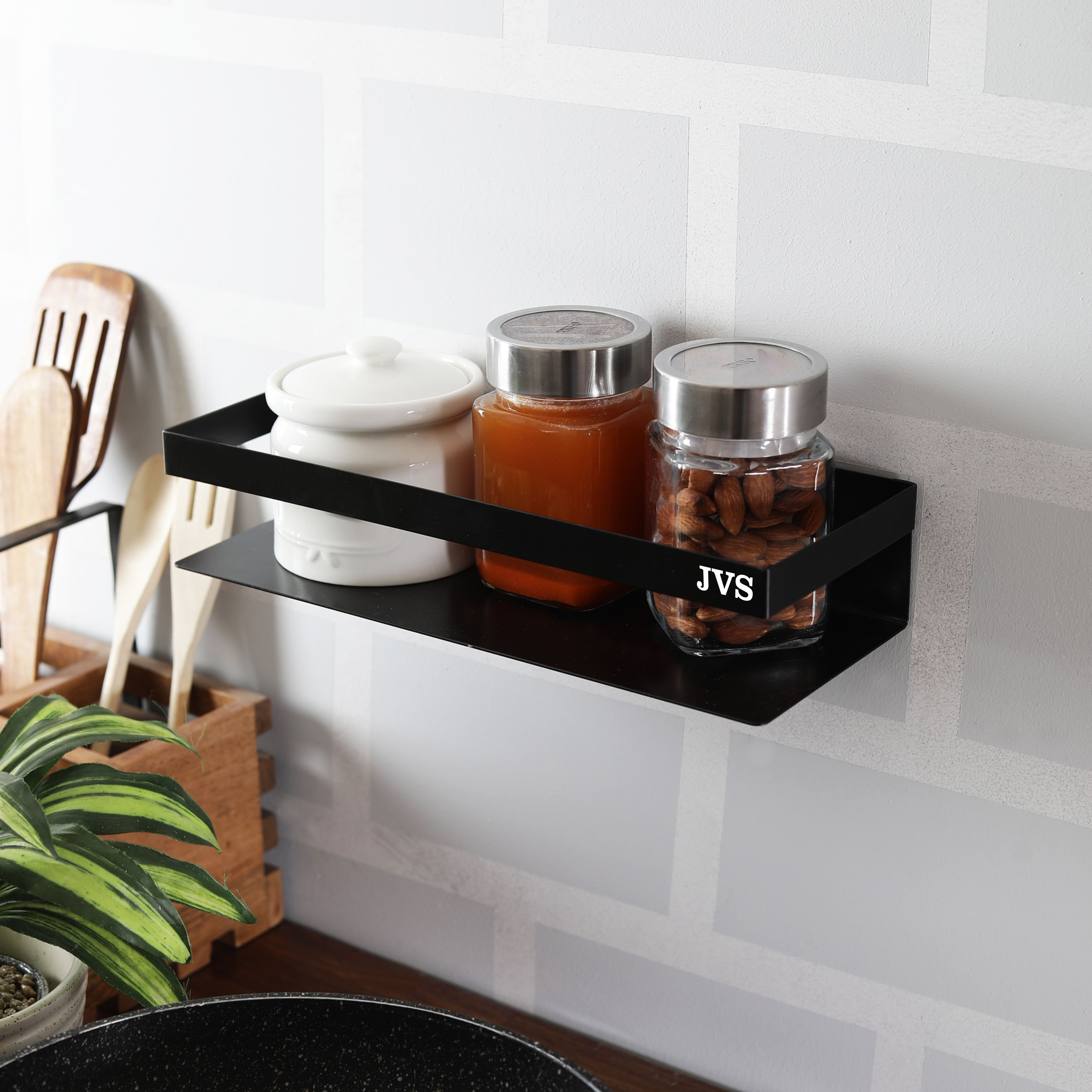 Simple Stainless Steel Kitchen Shelves with Simple Decor