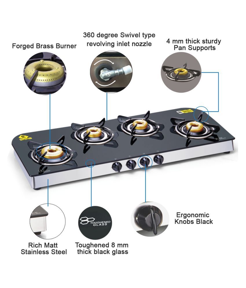 glen 4 burner glass cooktop 1049 gt forged brass burner