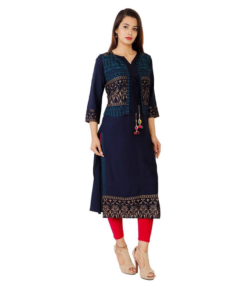 Lakshita Blue Rayon Jacket Style Kurti - Buy Lakshita Blue Rayon Jacket ...