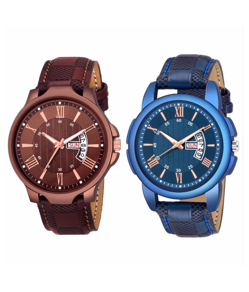D D ENTERPRISE Blue & Brown Date Day Dial Best Men's Combo Watch Buy