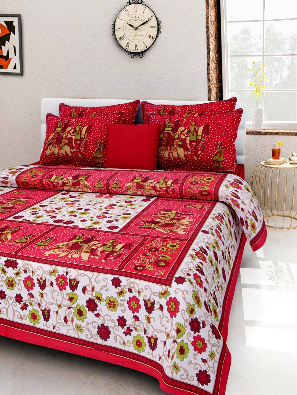     			Divya Bazaar Cotton Double Bedsheet with 2 Pillow Covers