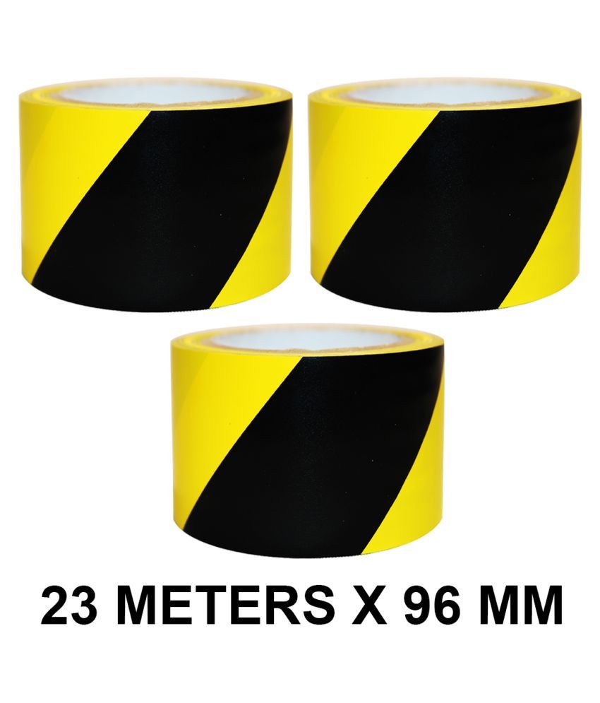 VCR Black Yellow Floor Marking Tape 23 Meters In Length 96mm 4 Width 3 Rolls Per Pack